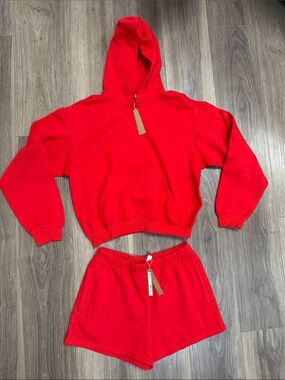 NWT Cotton Fleece hoody shorts set - Ruby